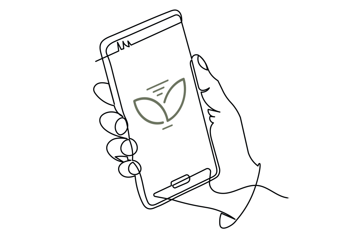 Infografik "Terminbuchung digitales Erstgespräch". Illustration Smartphone mit VALEARA-Logo.